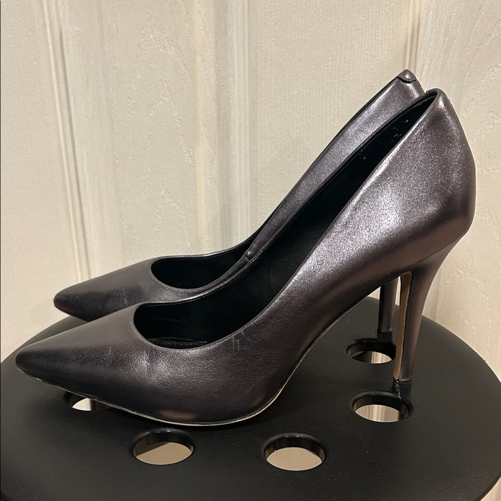 Pewter Leather Heels Size 8.5